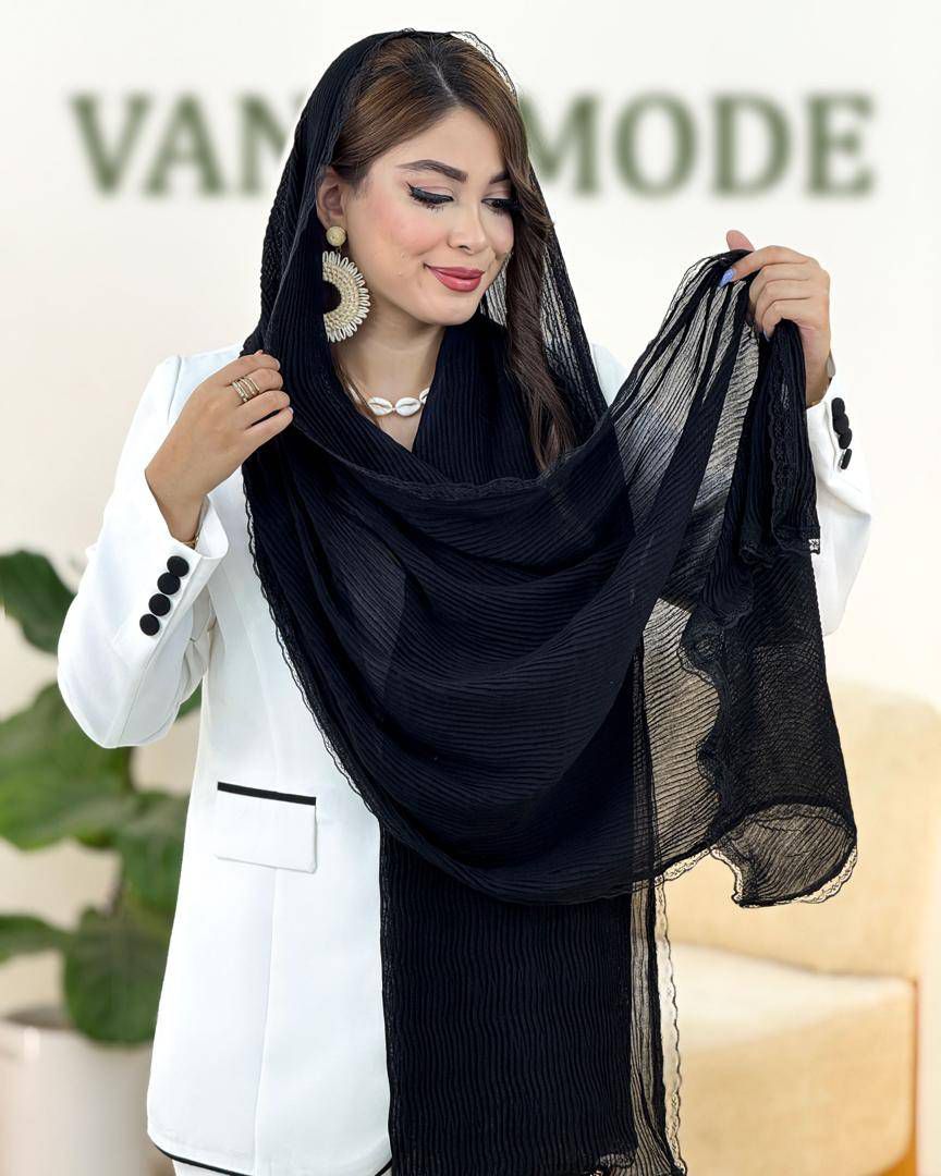 شال پلیسه لبه توری