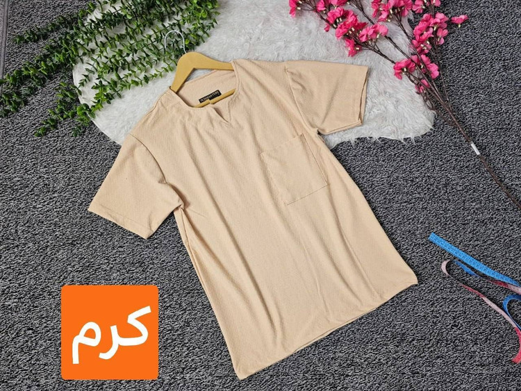 تیشرت مردانه یقه کوبایی لارج و ایکس